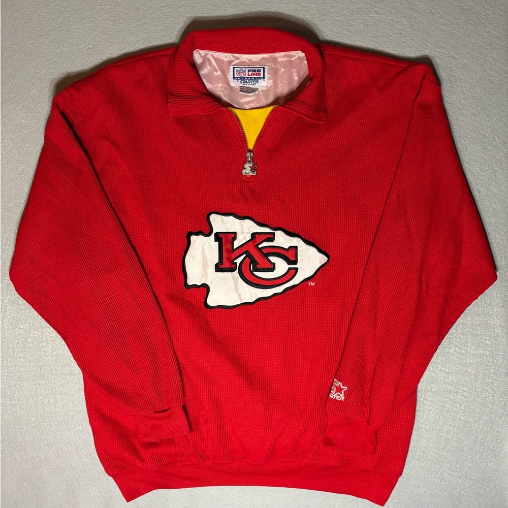 Vintage Kansas City CHIEFS Pullover Sweatshirt Waffle Knit STARTER NFL Rare NFL
